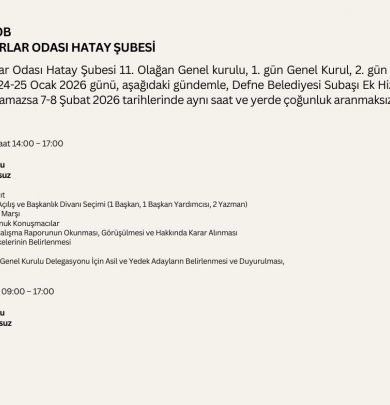  TMMOB Mimarlar Odası Hatay Şubesi 11. Olağan Genel Kurul İlanı